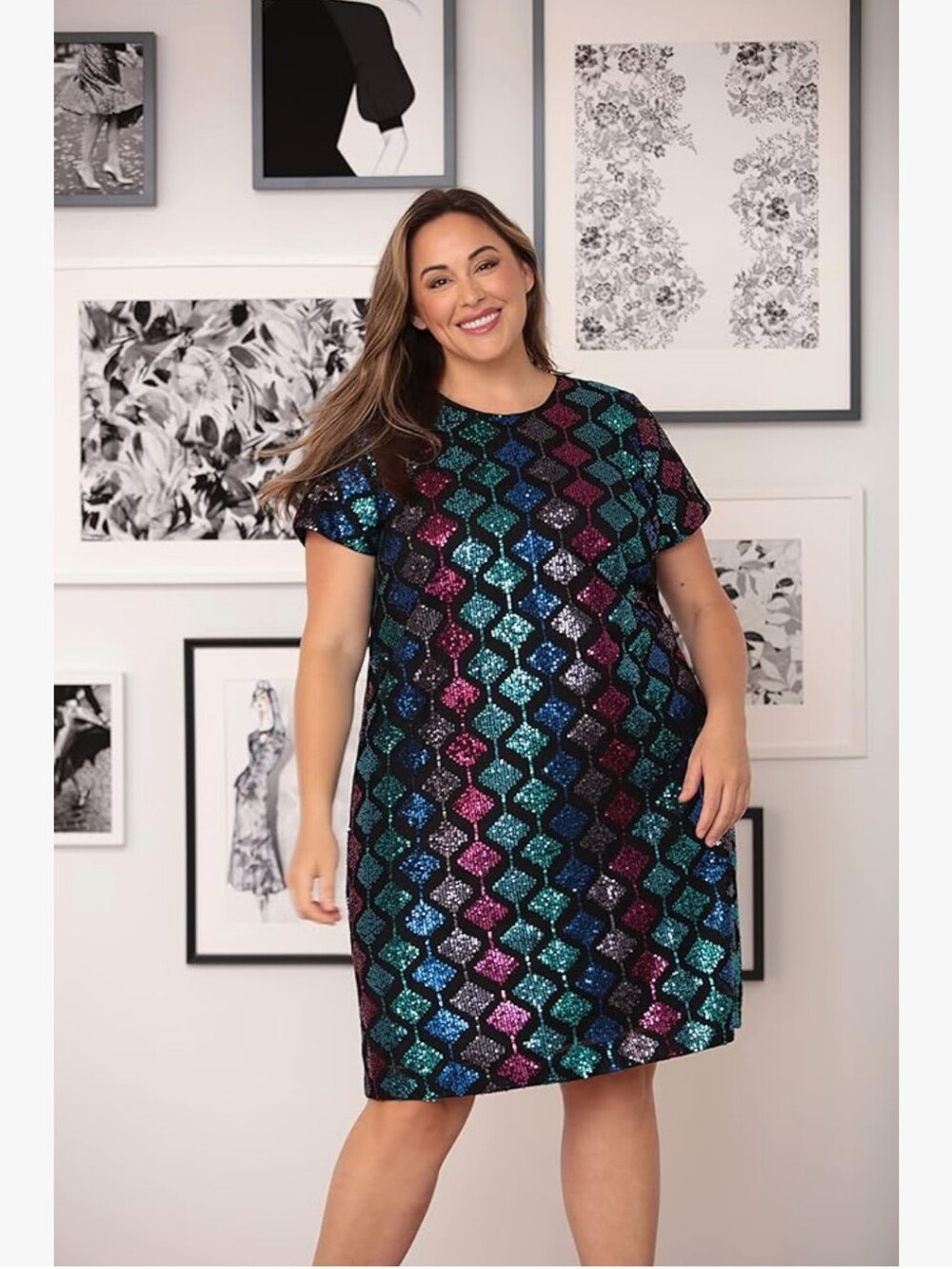 London Times Multicolor Sequin Geometric Mini Dress